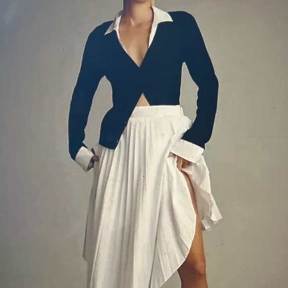 NWT - Maeve Layered Ribbed Black Cardigan Sweater White Shirt Collar and Cuffs - Picture 3 of 9